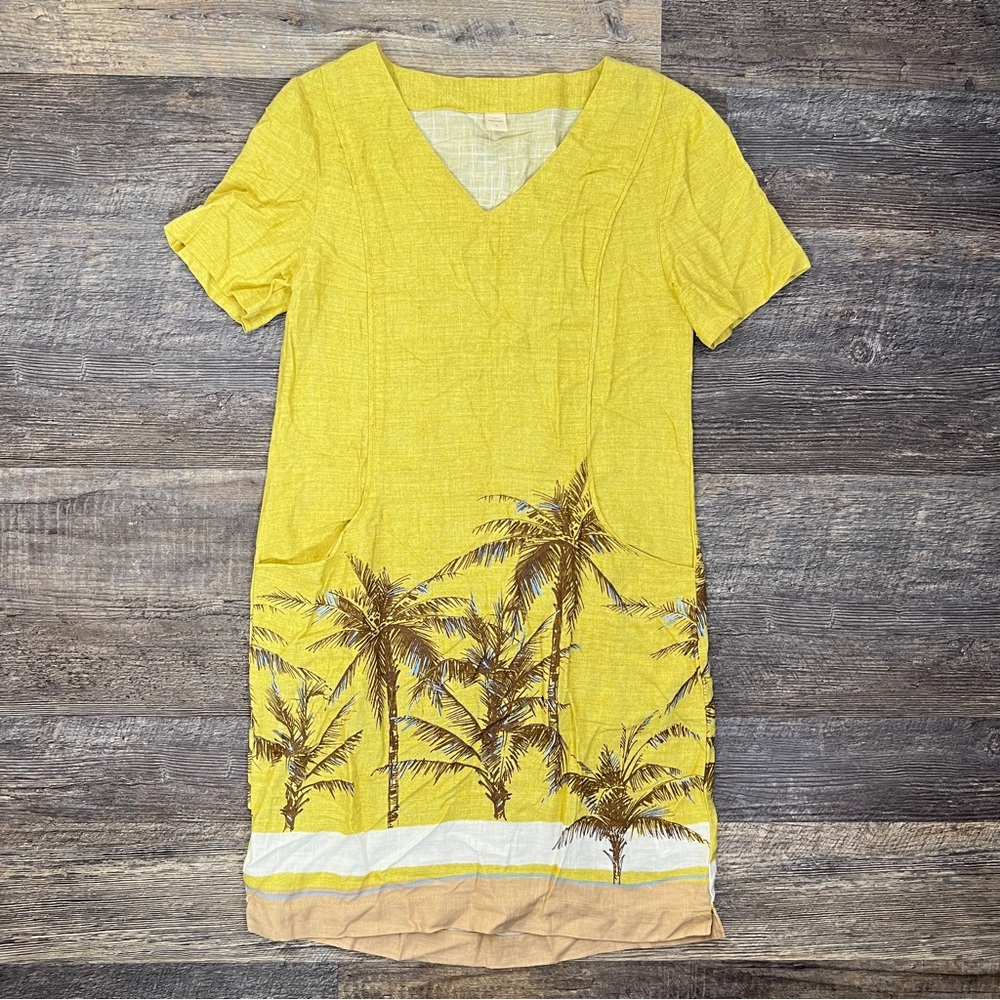 Marfinno yellow and brown tropical print shift dress size small S B154
